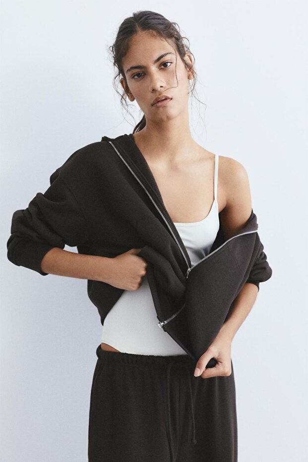 Fermuarlı kapüşonlu sweatshirt - 1