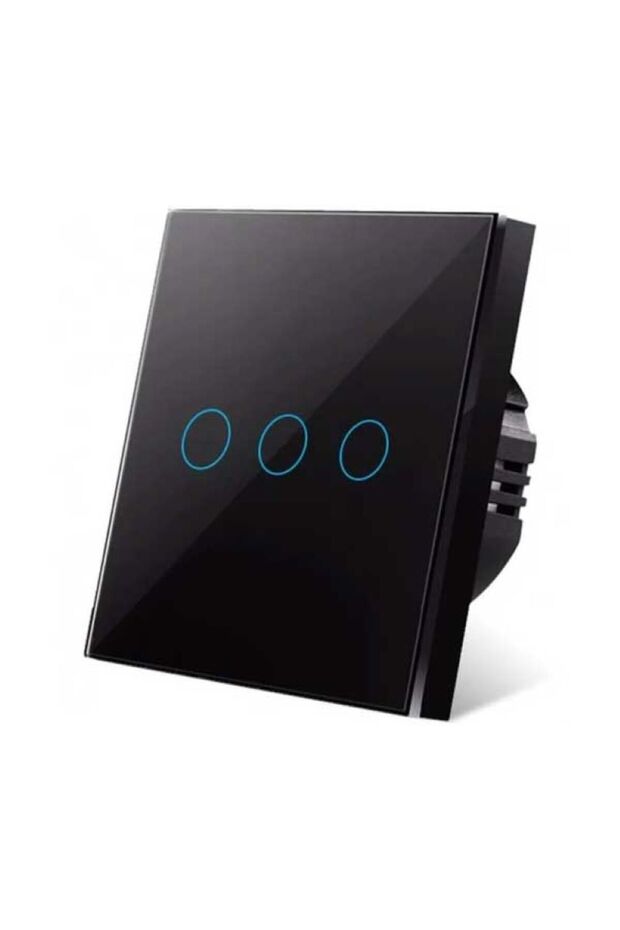 Triple Touch Switch Black, Tempered Glass, LED Indicator, 3 Modules