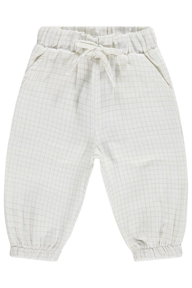 Muslin Checked 6-18 Months Pants - Ecru 6-9 Months