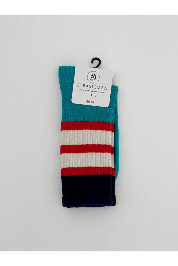 جوارب مخططة باللون الفيروزي - 1