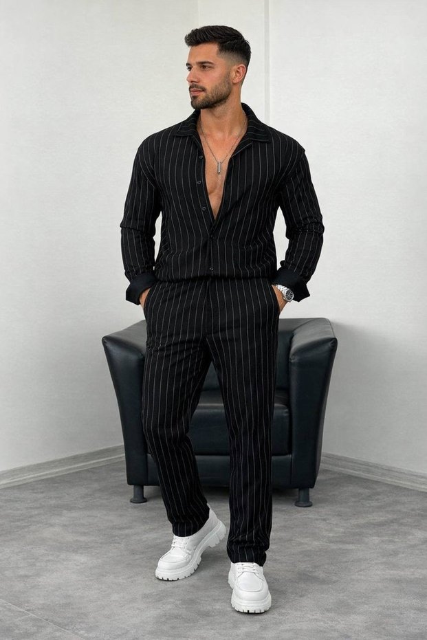Men's Striped Crepe Set