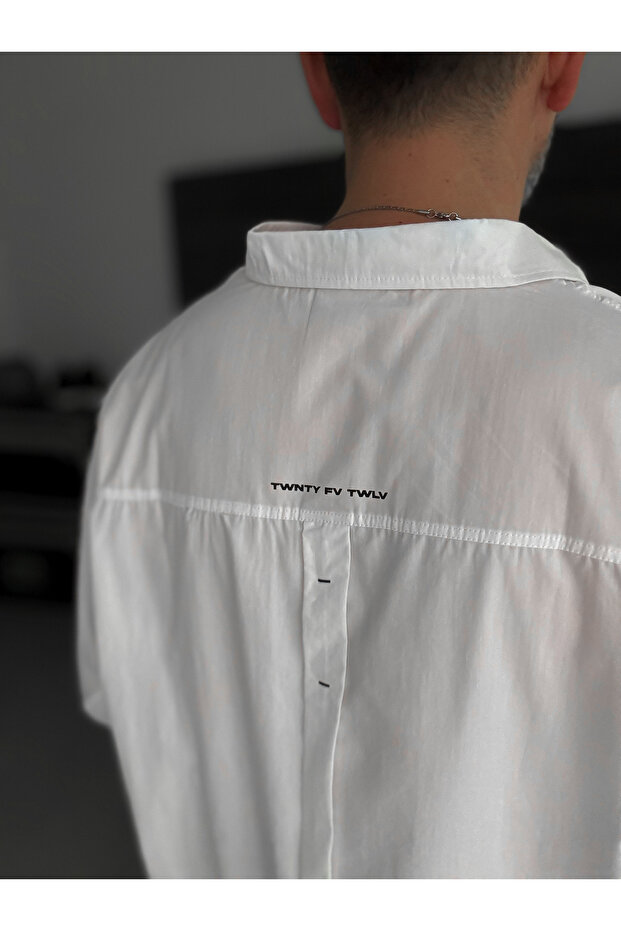 Beyaz Baskılı Oversize Gömlek TW-1057 - 8