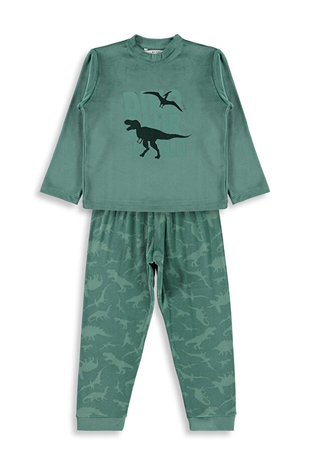 Dinosaur world printed pajama set for ages 3-11 - green