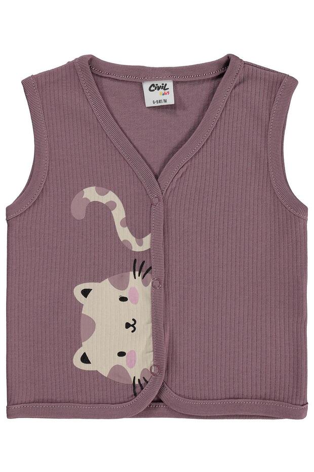 Cat Printed 6-18 Months Vest - Brown 9-12 Months