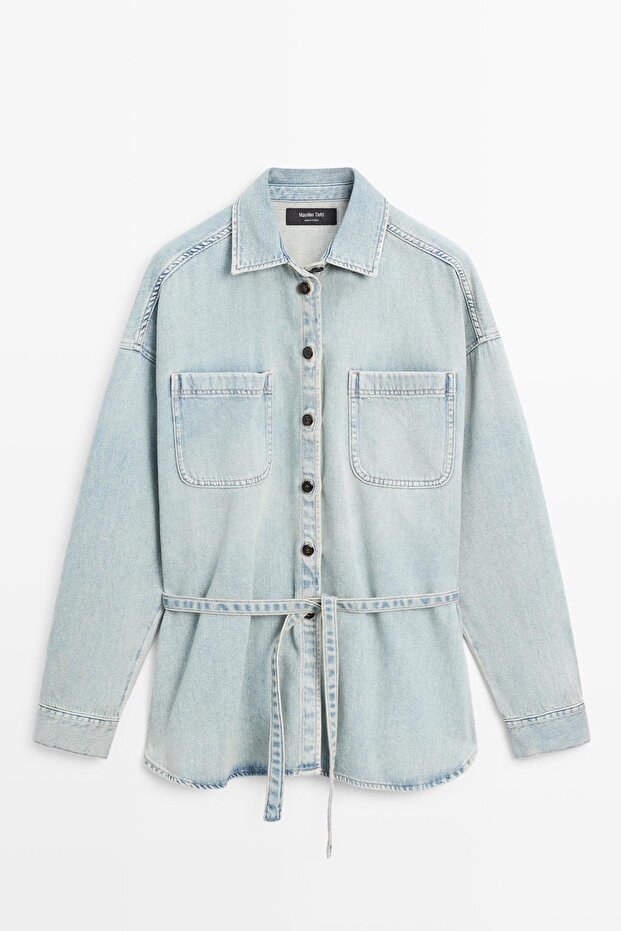 Oversize cepli denim gömlek - 5