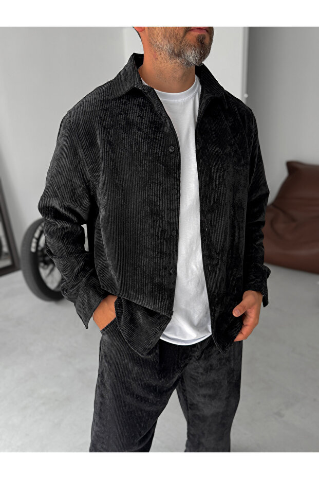 Black Basic Velvet Shirt Tw-7001 - 2