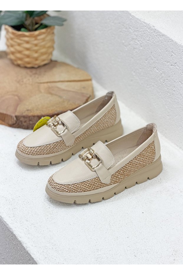 D26Ya-7680 Buckle Detail Genuine De Leather cm Padded Sole Loa Loafers Shoes Women