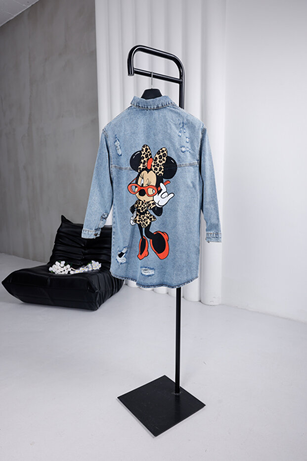 سترة جينز بظهر مطبوع قصة فضفاضة - 1