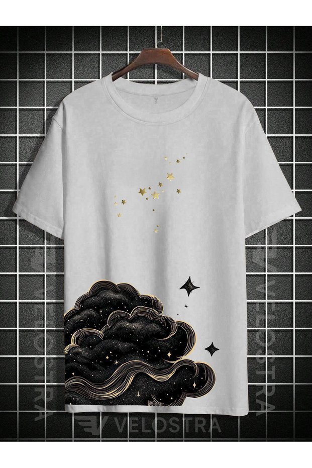 Unisex Sky Printed Oversized Comfortable Daily Use Combed Cotton T-Shirt