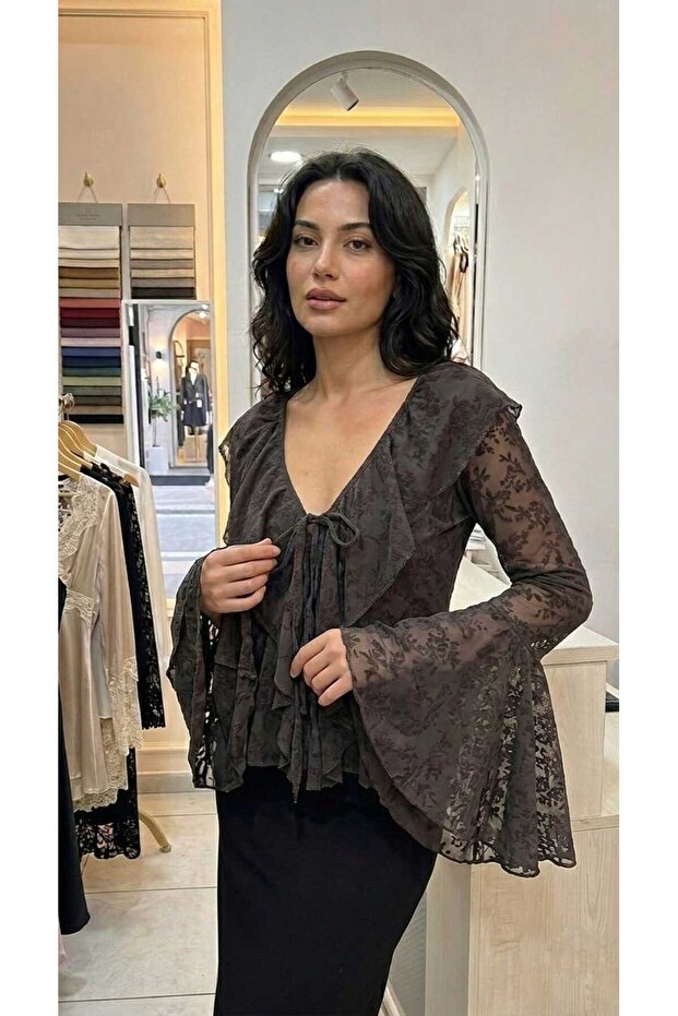 سترة شفاف مع رباط أمامي وقماش فالون