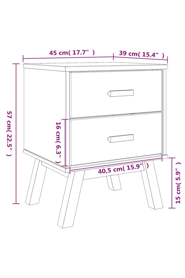 "OLDEN" bedside table, white and brown, solid pine wood - 8