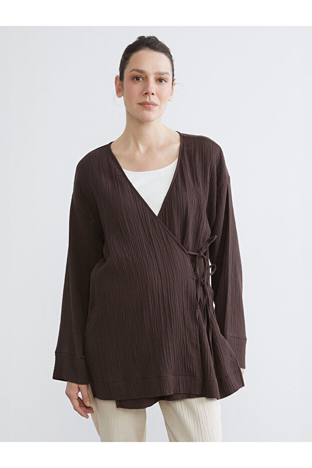 Hilfa New Season Double-Breasted Collar Textured Women's Muslin Kimono