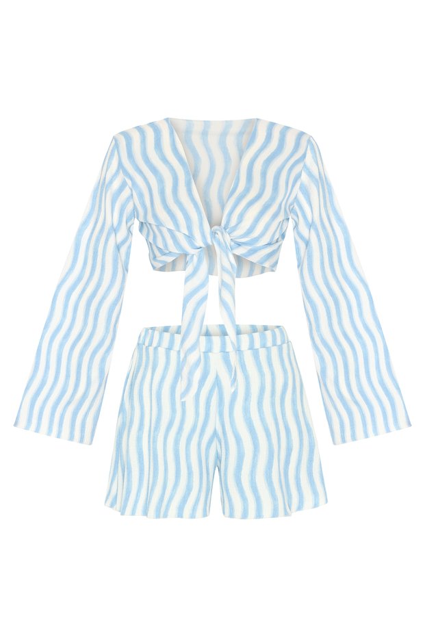 Baby blue Striped Cropped - top shorts set