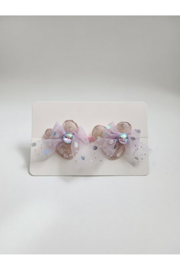 Girl's Set of Bow Detail Rubber Buckles with Pompoms and Stones