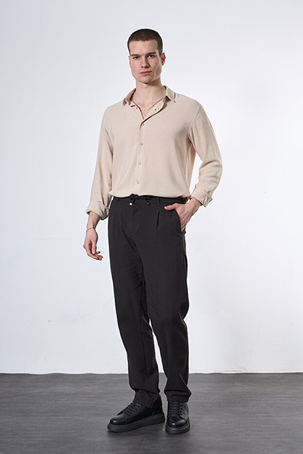 Elastic Waist Baggy Linen Trousers