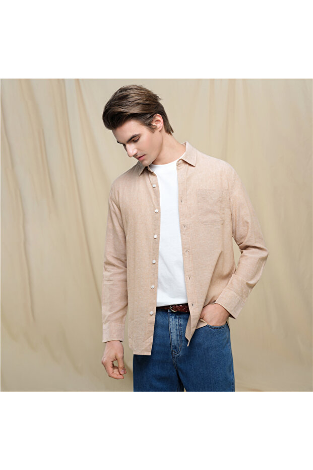 Men's Slim Linen Cotton Solid Shirt
