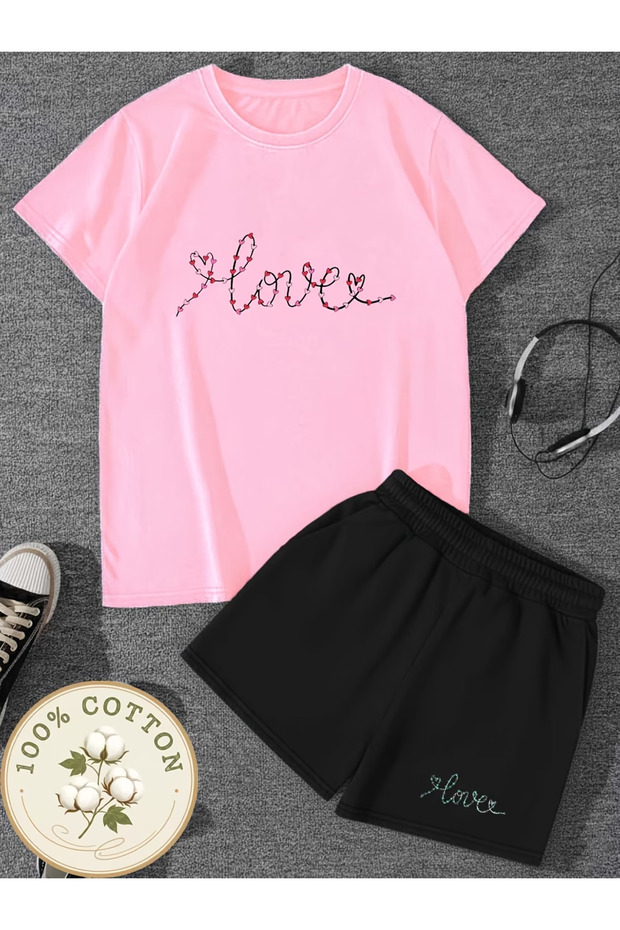 Love Printed Oversized shorts set
