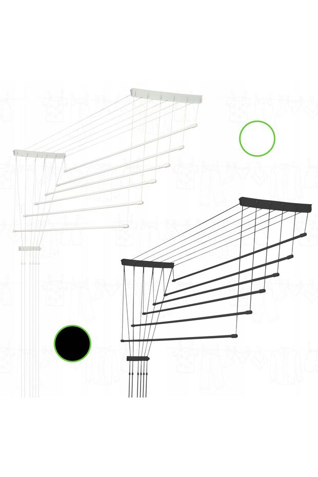 Bathroom Ceiling-Mounted Clothes Dryer 6 Bars 180cm Durable Solid - 6