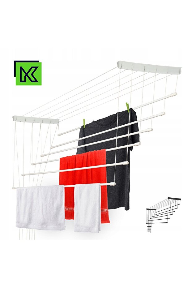 Bathroom Ceiling-Mounted Clothes Dryer 6 Bars 170cm Durable Solid - 6