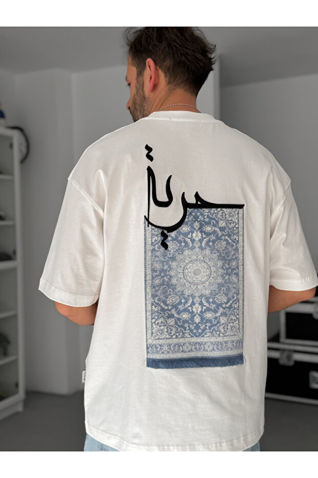 تي شيرت أبيض كبير الحجم مع سجاد رقعة SW-5052