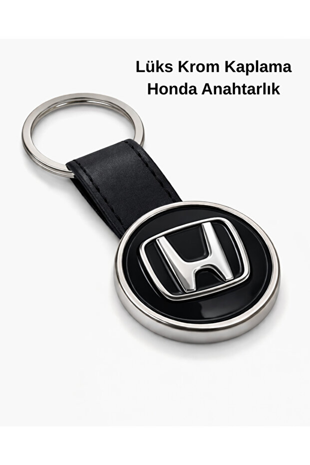 Premium Honda Keychain Chrome Plated Auto Keychain Metal Body Leather Belt Honda Car Keychain