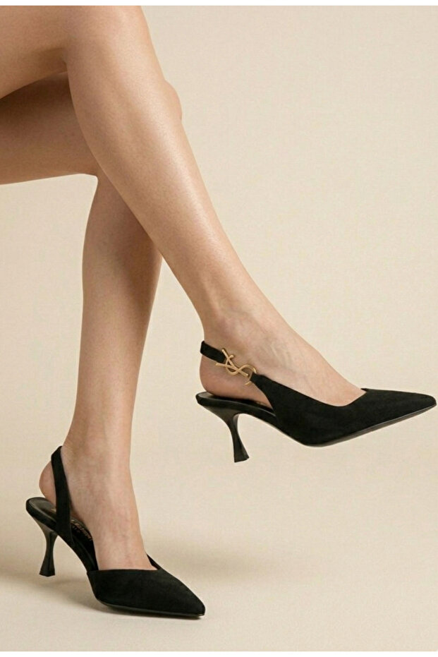 Suede High Quality Open Back 7cm Heeled Evening Dress Shoes Feli̇syabuti̇k
