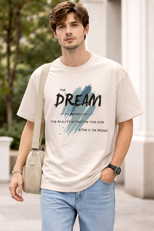 The Dream Printed Cotton Lu Relaxed Fit Round Neck Unisex T-Shirt