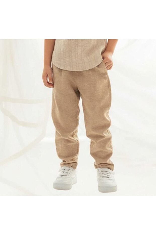Kids' Regular Fit Linen Cotton Cropped Pants