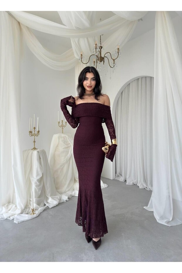 Straplez Dantel Elbise - 1