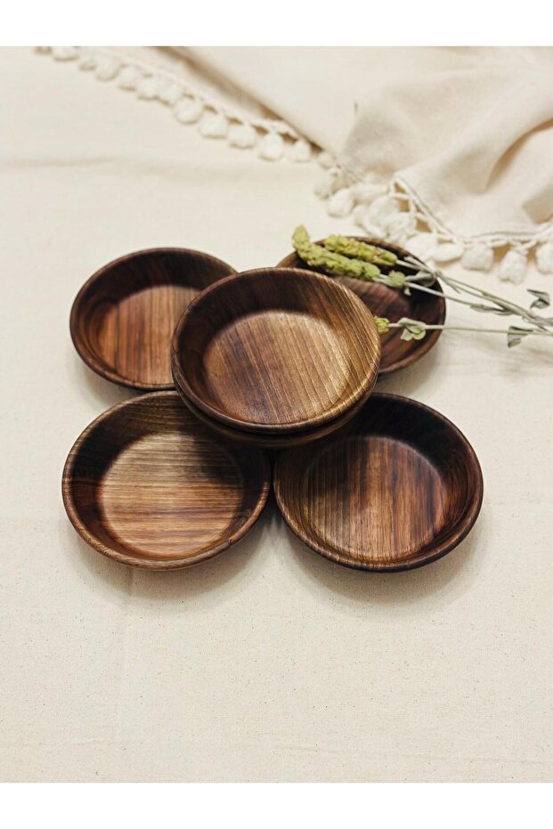 Natural Wooden Bowl Presentation Plate Snack Bowl Set of 5