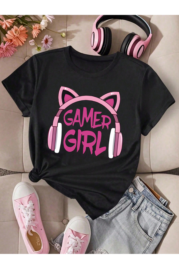 Gamer Girl Printed Crew Neck 100% Cotton Short Sleeve Kids and Youth T-Shirt