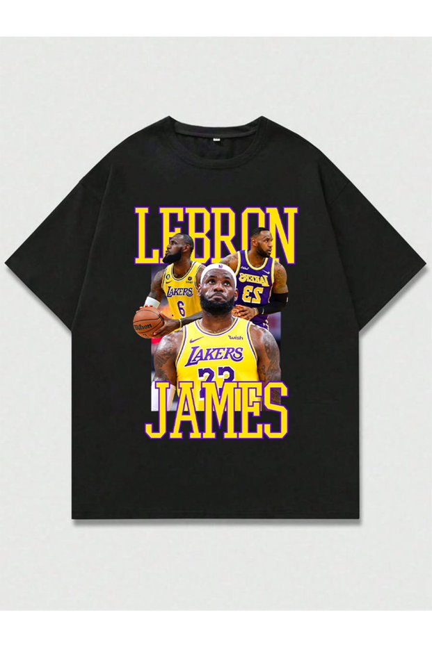Lebron James Printed Unisex Oversized Cut 100% Cotton Crew Neck Black T-Shirt