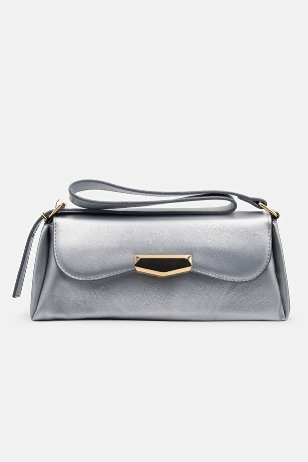 Light Gray Women's Shoulder Strap Bag Gold Buckled Stylish Model Women's Bag