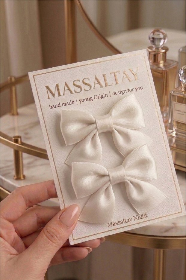 Set of 2 Children's Satin Bow Hair Clips – Ribbon Hair Clips with Clips