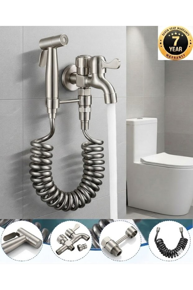 Bathroom Toilet Bidet Faucet Spiral Bidet and Hose Head 7 Years Warranty Matte Chrome Nickel Color Imported