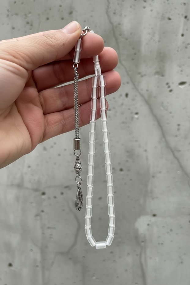 White Ankle-Length Crimped Amber Prayer Beads Special Colors Small Size Rosary