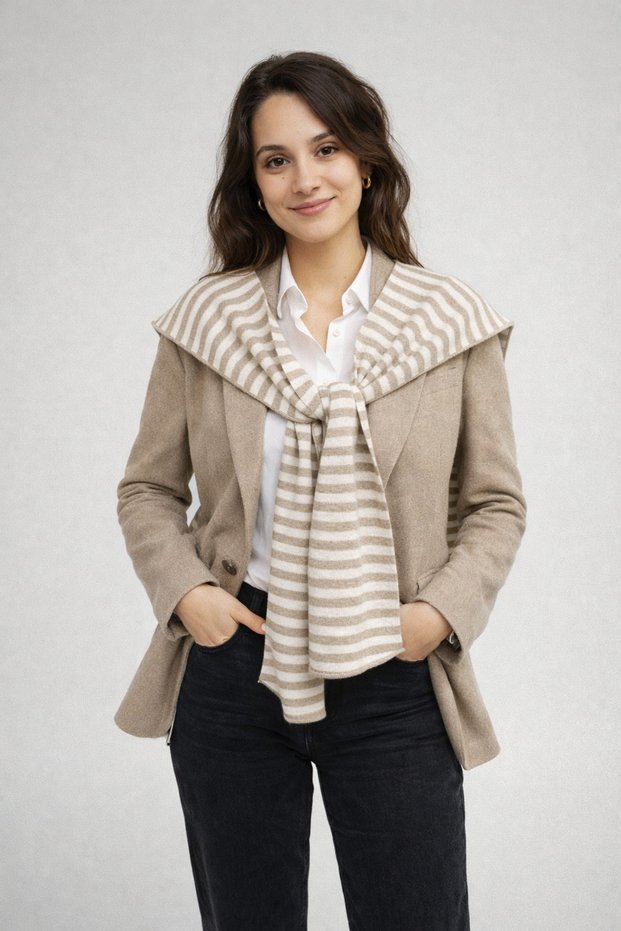 Striped Patterned Reversible Knitwear Office Shawl