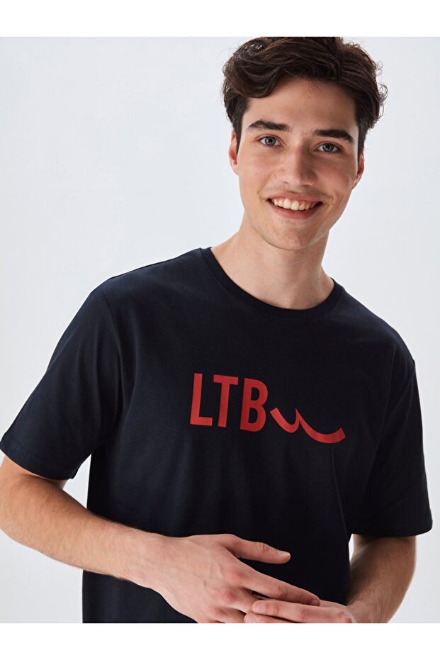 Slogan Baskılı Basic Lacivert T-shırt - 4