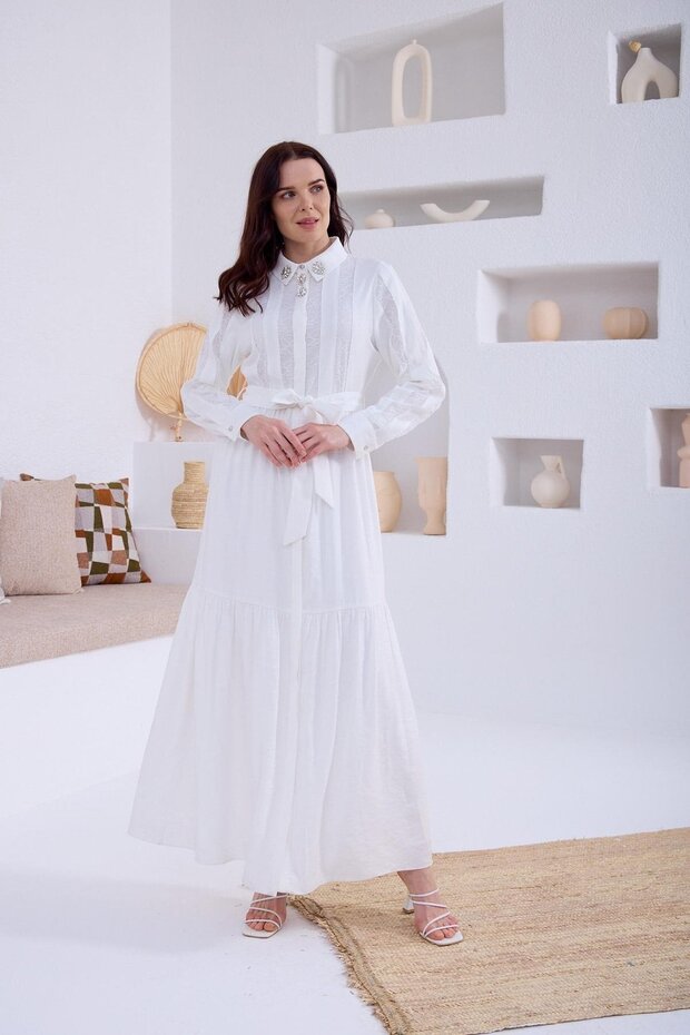 İPEK CUPRA ELBİSE MA06.06 Ekru - 4