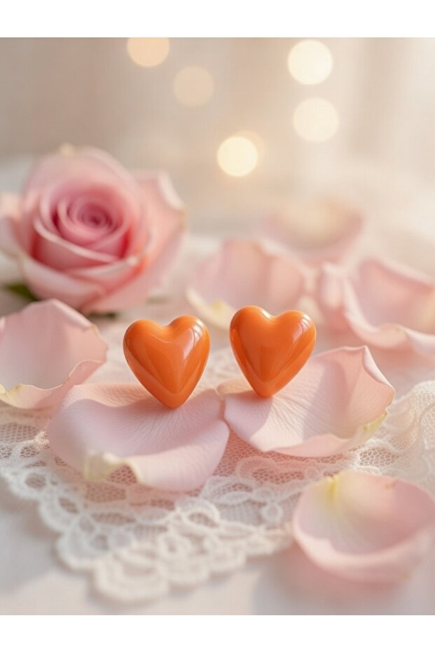 Orange Heart Themed Shiny Pearlescent Mini Nail Model Stylish Earrings - Does Not Tarnish Steel