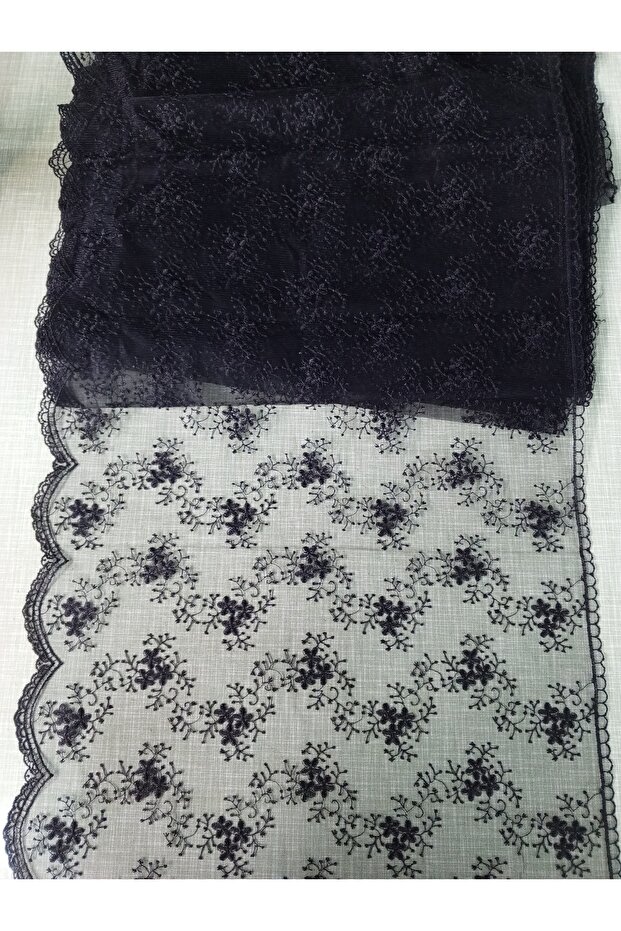 Tulle Lace Eyelet Embroidery Guipure Black - 1 Meter