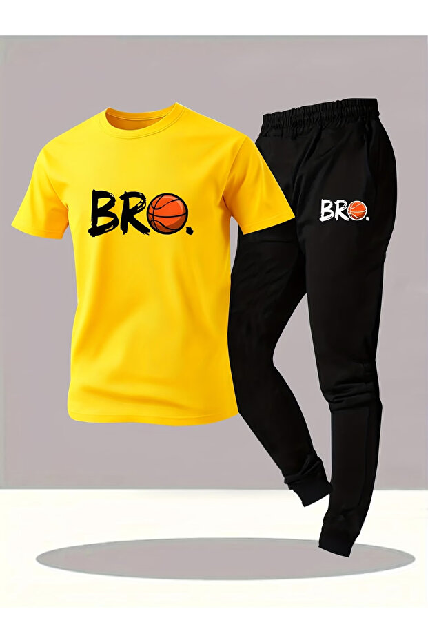 طقم بدلة رياضية BRO مطبوع كبير الحجم - 1