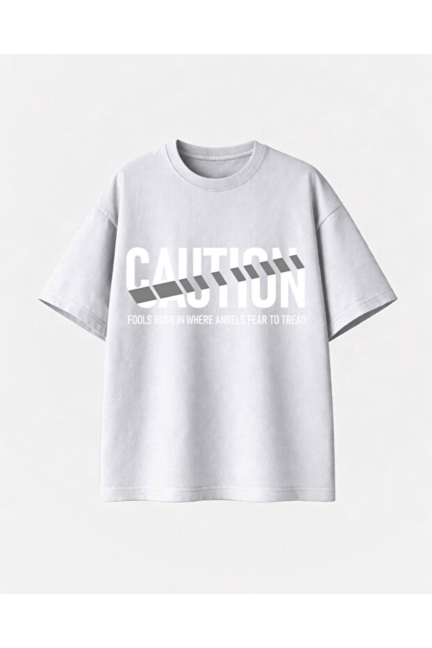 Cautıon Printed White Tshirt - 1