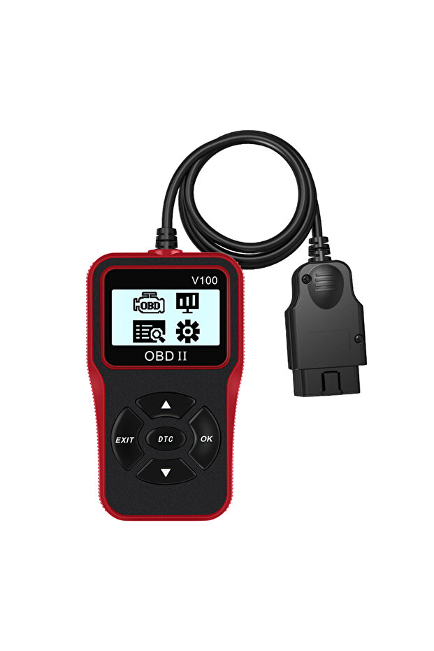 قارئ أكواد OBD2 بشاشة رقمية حمراء V100، ملحقات سيارات OBDII EOBD، تشخيص أعطال السيارات العالمي ذو 16 سنًا