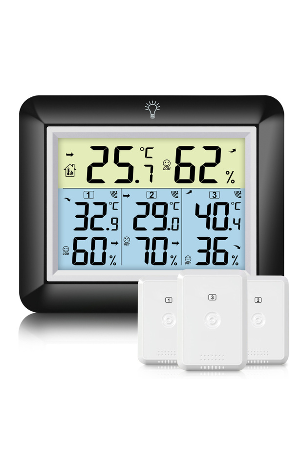 WS0170BK 3-in-1 Wireless Weather Station Indoor Outdoor - Digital Thermometer Hygrometer with 3 Remo