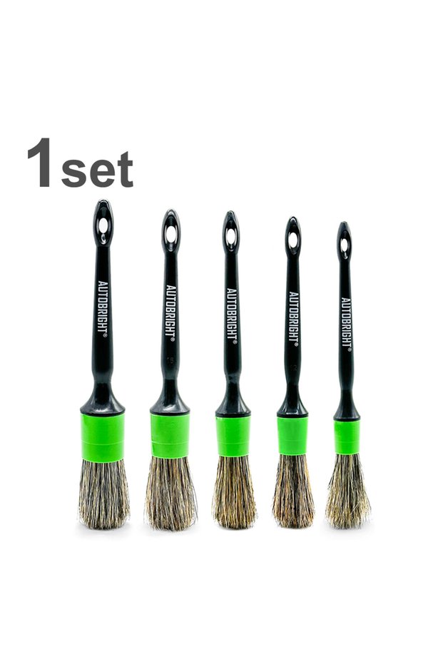 1 set Green brush AUTOBRIGHT 5-Piece Car Interior Cleaning Brush Set - Soft Boar Bristle, Acid & Alk