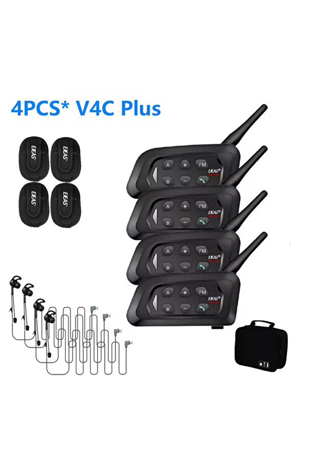 ٤ قطع من حقيبة EJEAS V4C PLUS V4C PLUS، سماعة اتصال داخلي لحكام كرة القدم، مدى ١٥٠٠ متر، اتصال ثنائي الاتجاه