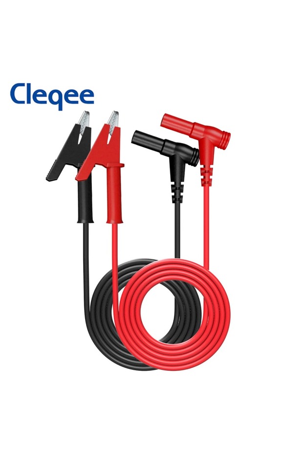 Cleqee P1047 2pcs Test Leads Right-angle Banana Plug to Fully Insulated Alligator Clips Wire Cabl...