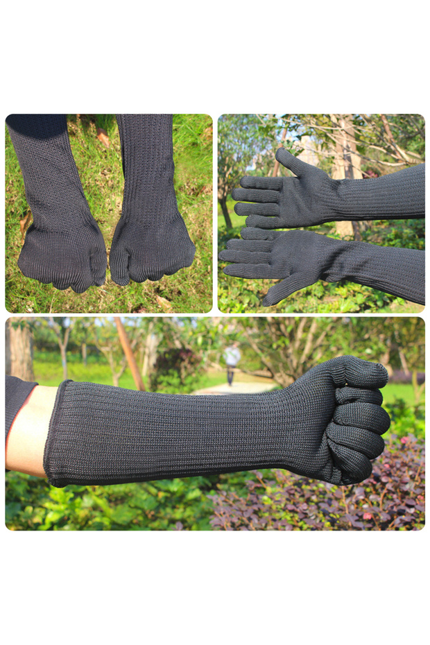 black Cut Resistant Gloves High Performance Level 5 Protection with Long Forearm Stainless Steel Wir