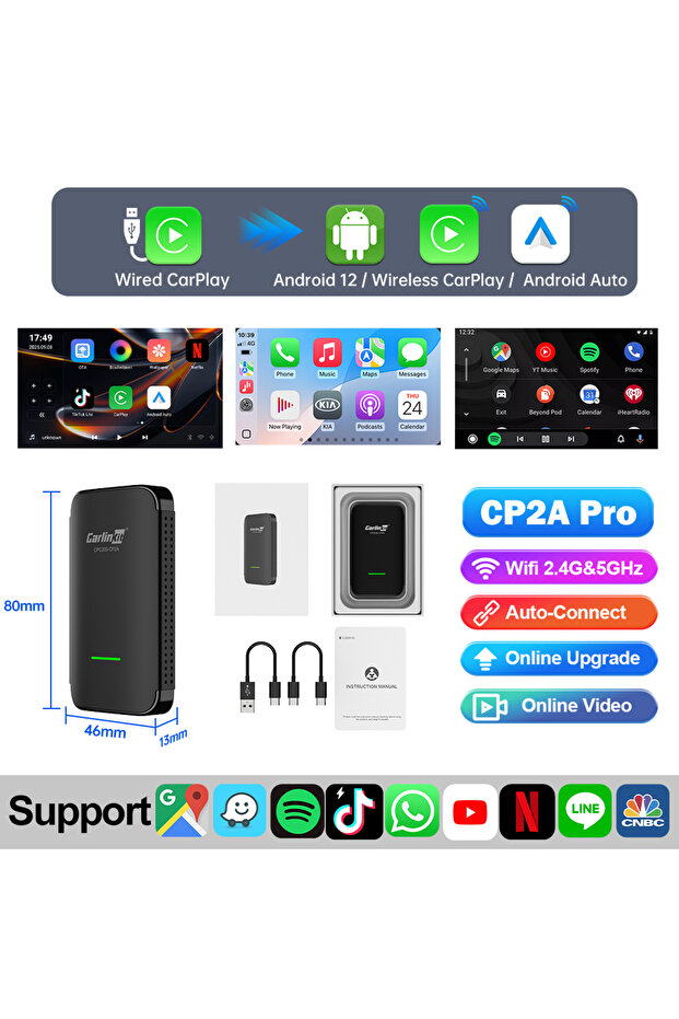 محول CP2A Pro CarlinKit CP2A Pro Ai Box اللاسلكي CarPlay Android Auto Wireless Smart CarPlay Box